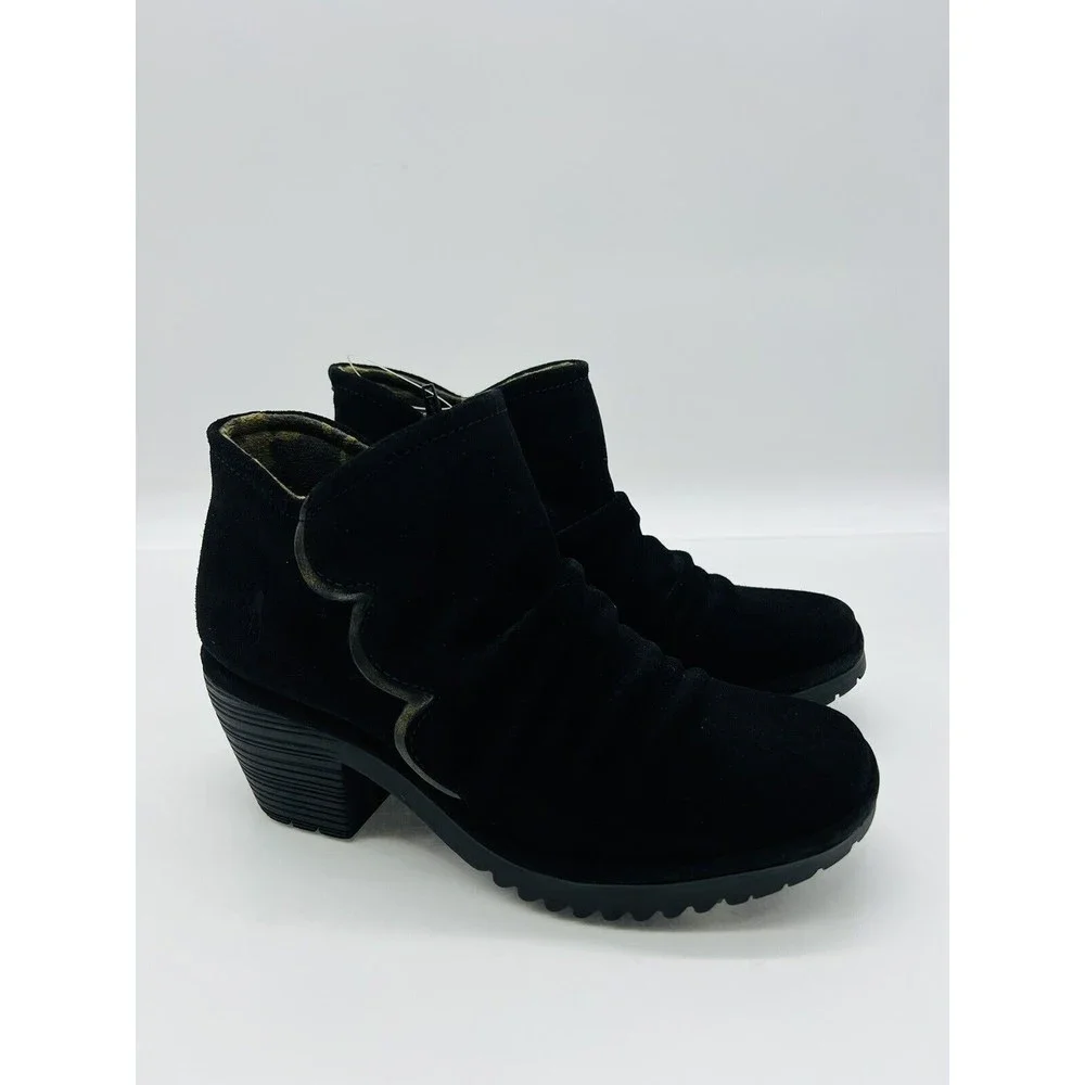 Fly London Women's Waco Suede Ankle Boot - Black / Black Gold, Choose Size - Picture 2 of 10